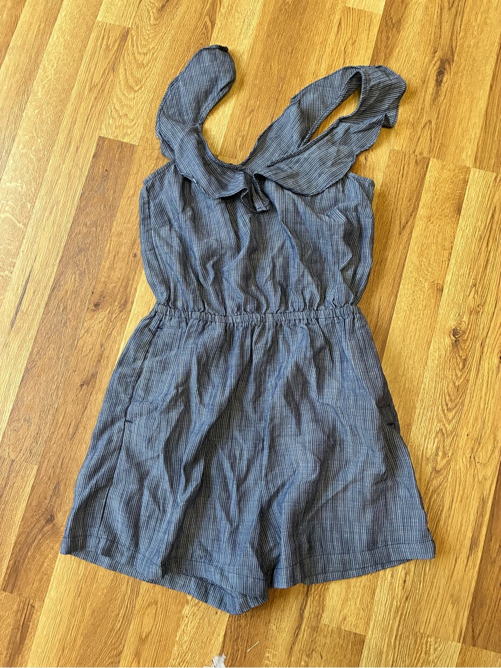 H&M Flounce Trimmed Chambray Striped Romper Size 4